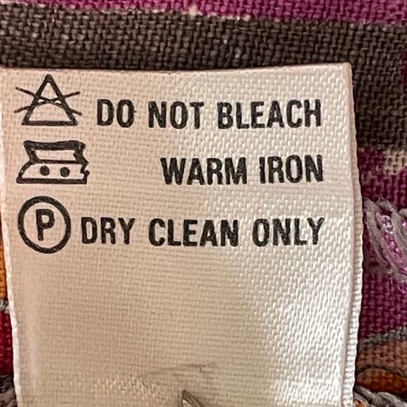 A-Line 100% Linen Midi Skirt Orange Purple Iris Print Button Side Closure Sz 10 - Picture 7 of 7